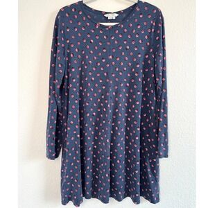 Boden Women Blue Pink Polka Dot Long Sleeve Jersey Swing Dress Pockets US 12R
